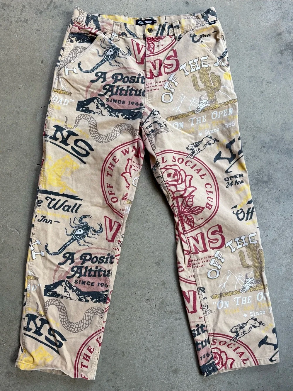 Vans Drill Chore Carpenter Pants Men's 36 All Over Print Tan Loose Fit